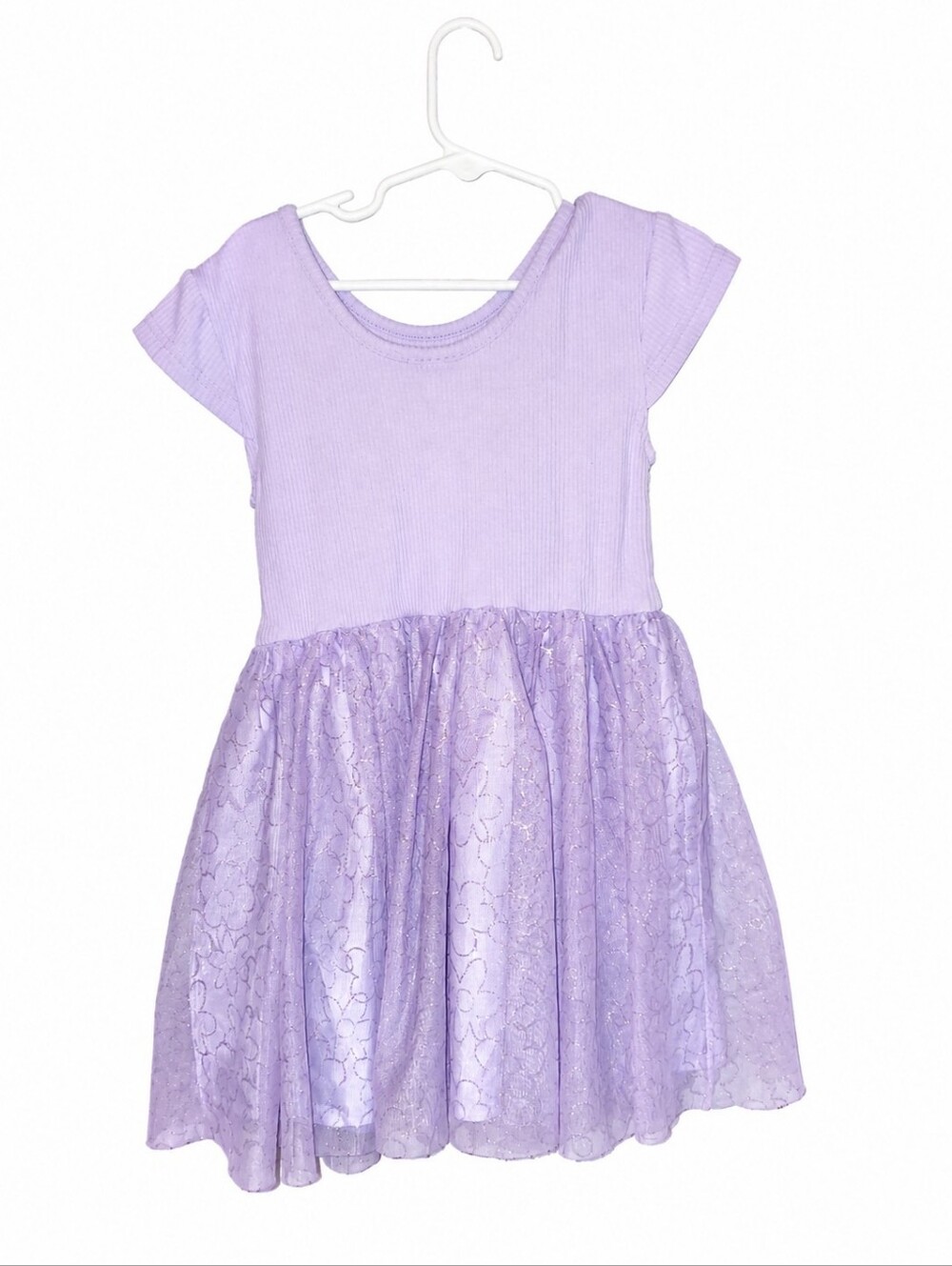 Girls Lavender Butterfly Dress | Soft Ribbed Bodice | Sparkly Skirt | Cute Party - Picture 2 of 3
